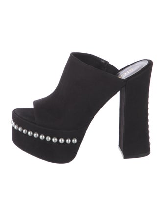 Stuart Weitzman Faux Pearl Accents Suede Slides