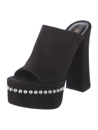 Stuart Weitzman Faux Pearl Accents Suede Slides