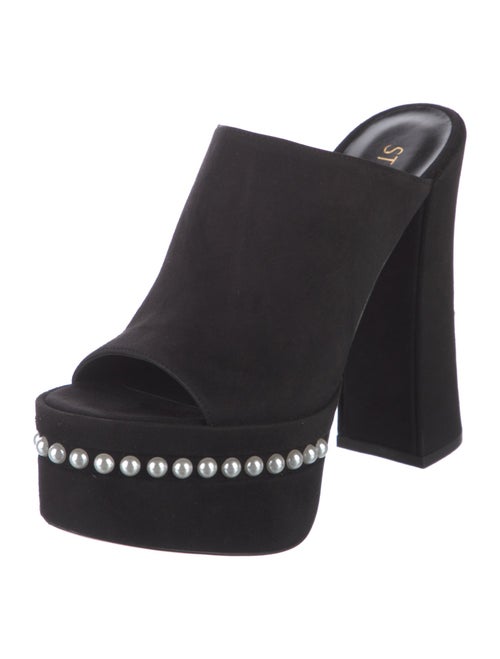 Stuart Weitzman Faux Pearl Accents Suede Slides