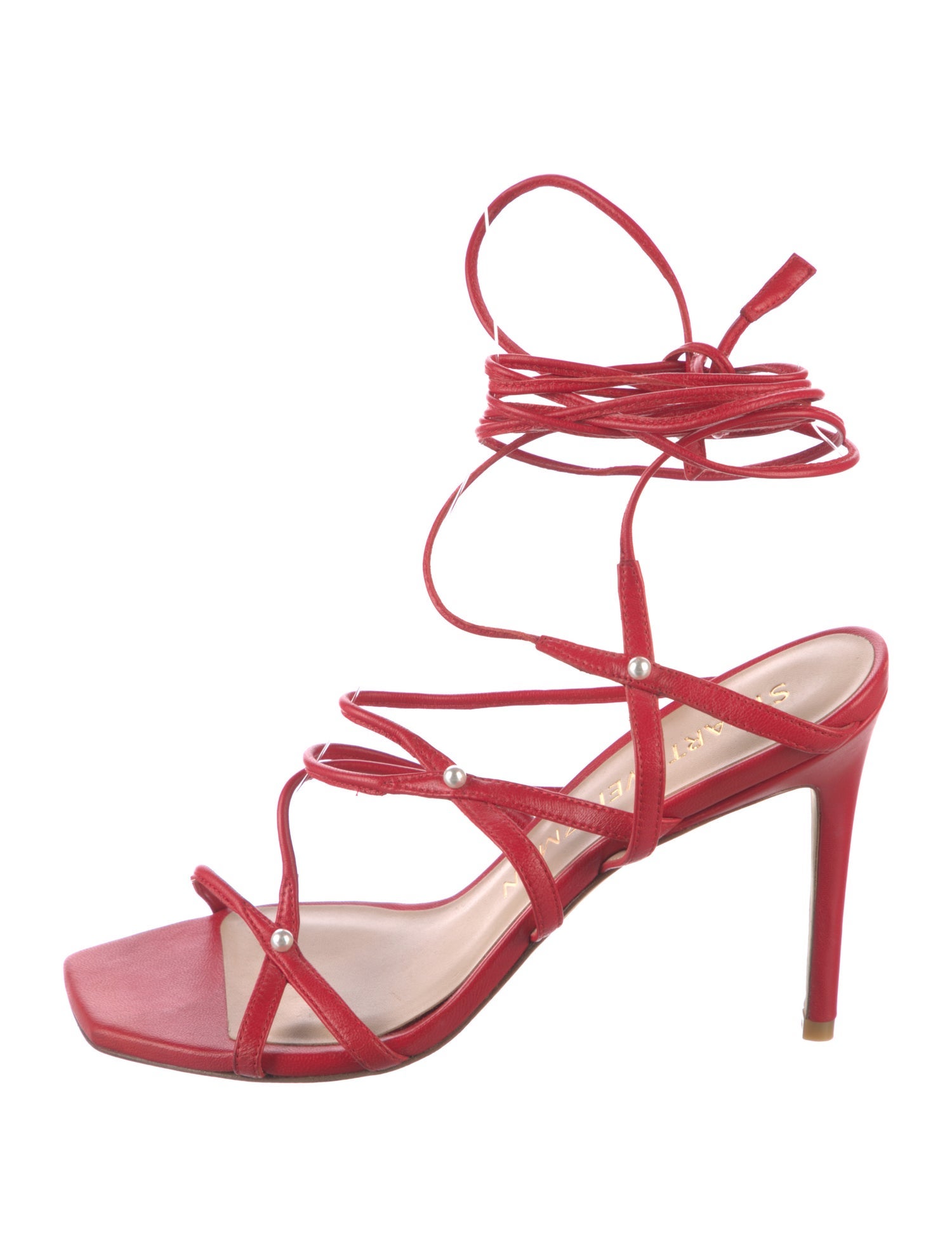 Stuart Weitzman Leather Beaded Accents Sandals