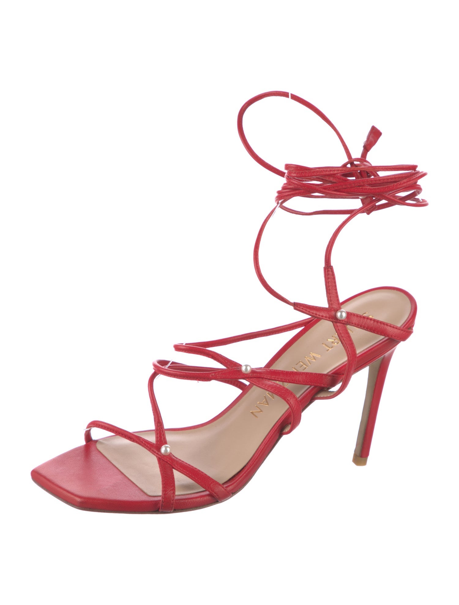 Stuart Weitzman Leather Beaded Accents Sandals