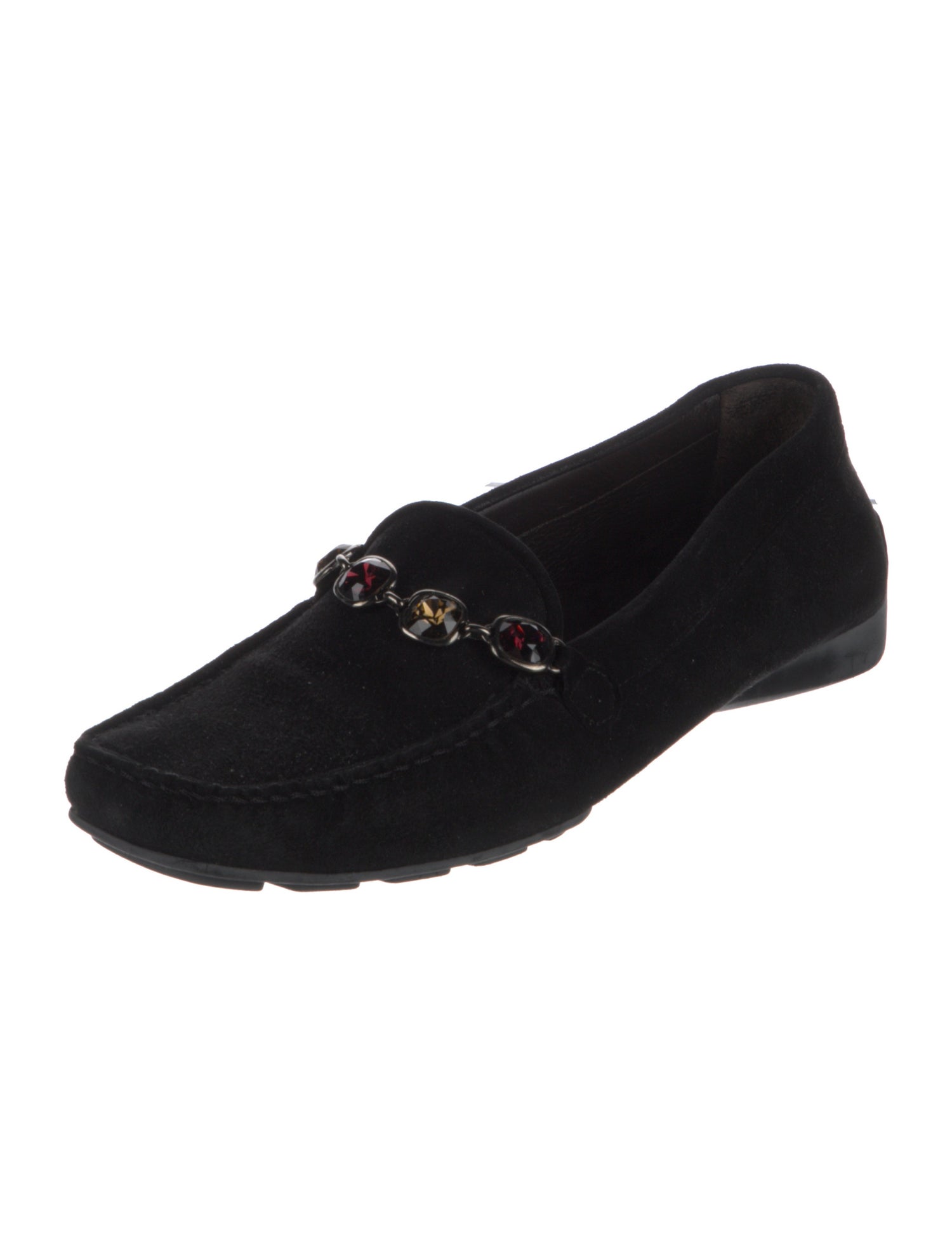 Stuart Weitzman Suede Crystal Embellishments Loafers