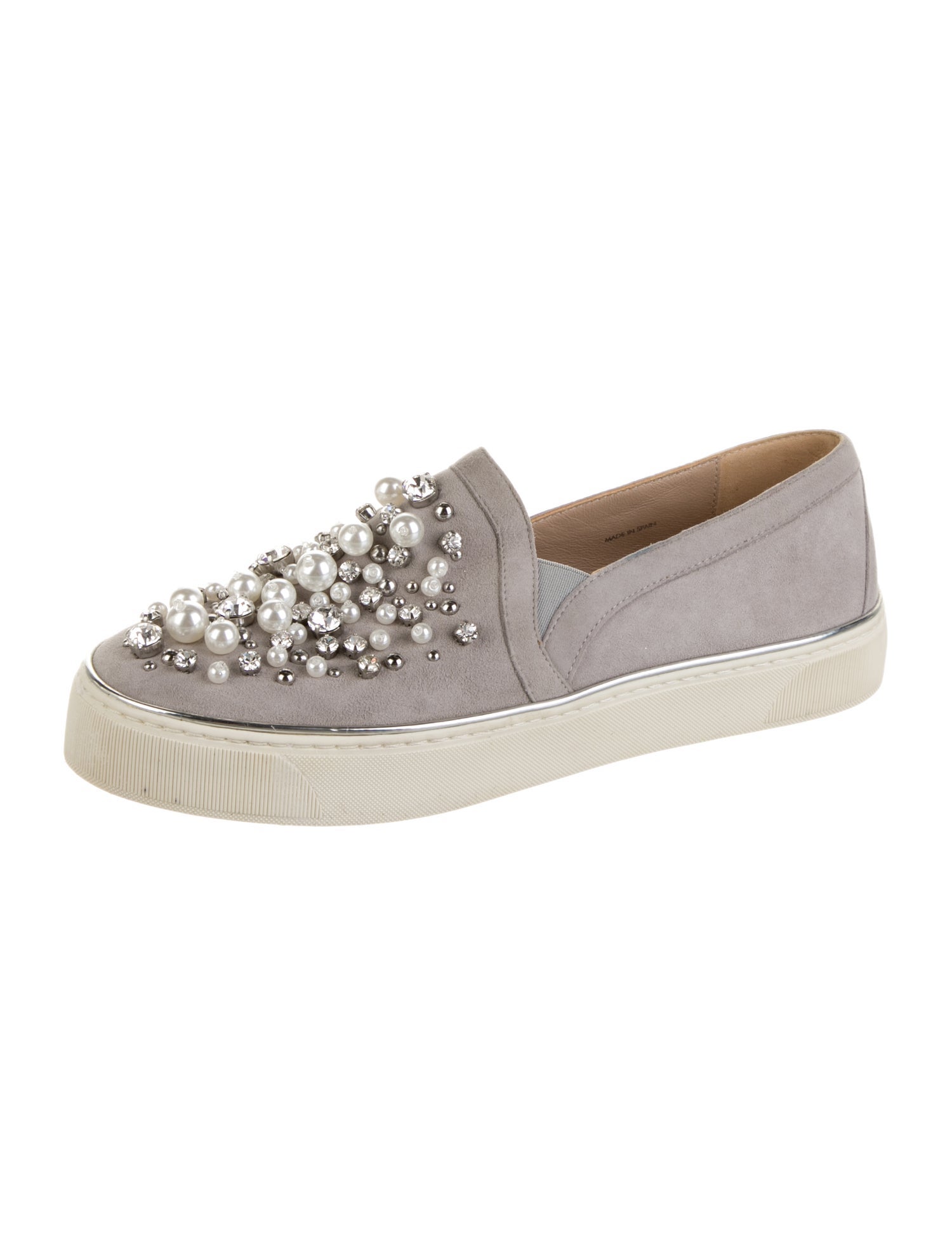 Stuart Weitzman Faux Pearl Accents Suede Sneakers