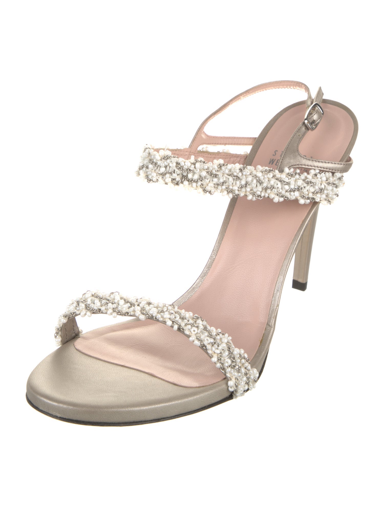 Stuart Weitzman Leather Crystal Embellishments Slingback Sandals