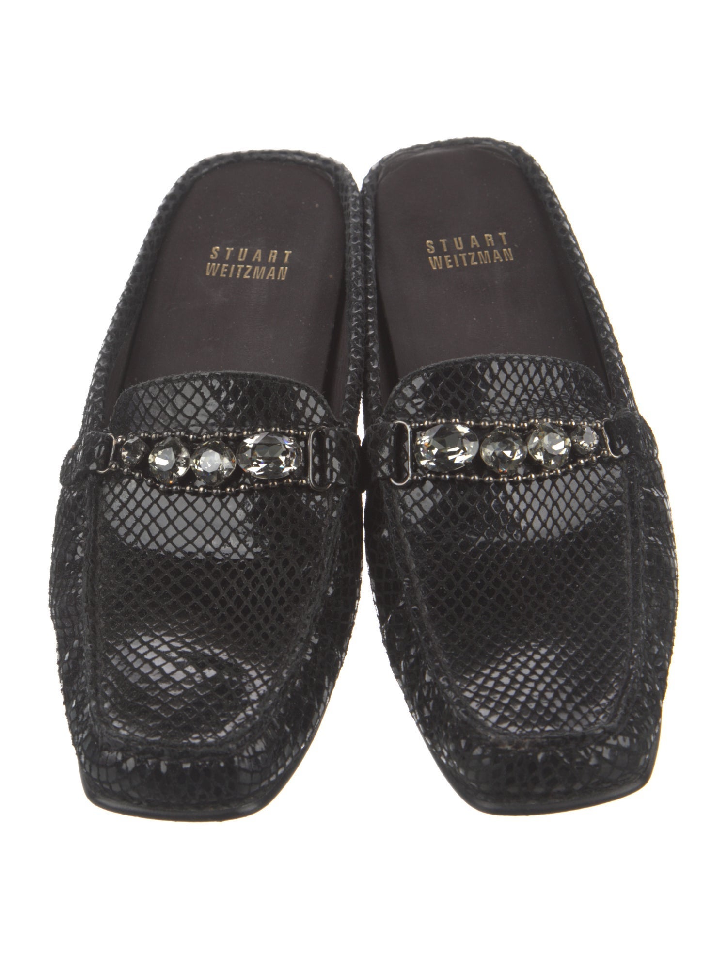 Stuart Weitzman Suede Chain-Link Accents Mules