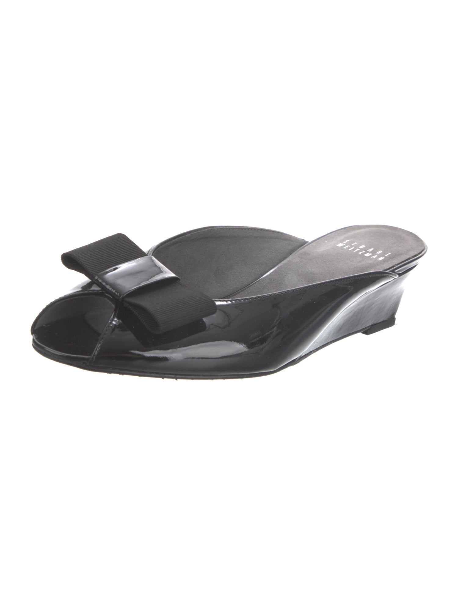 Stuart Weitzman Patent Leather Bow Accents Mules