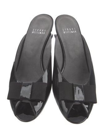 Stuart Weitzman Patent Leather Bow Accents Mules