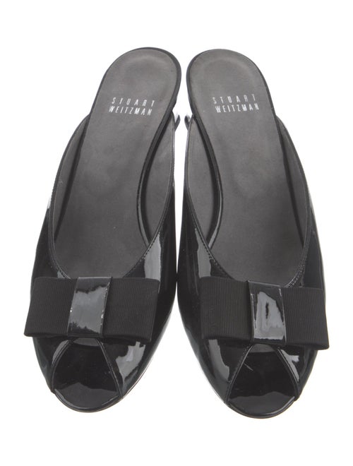 Stuart Weitzman Patent Leather Bow Accents Mules
