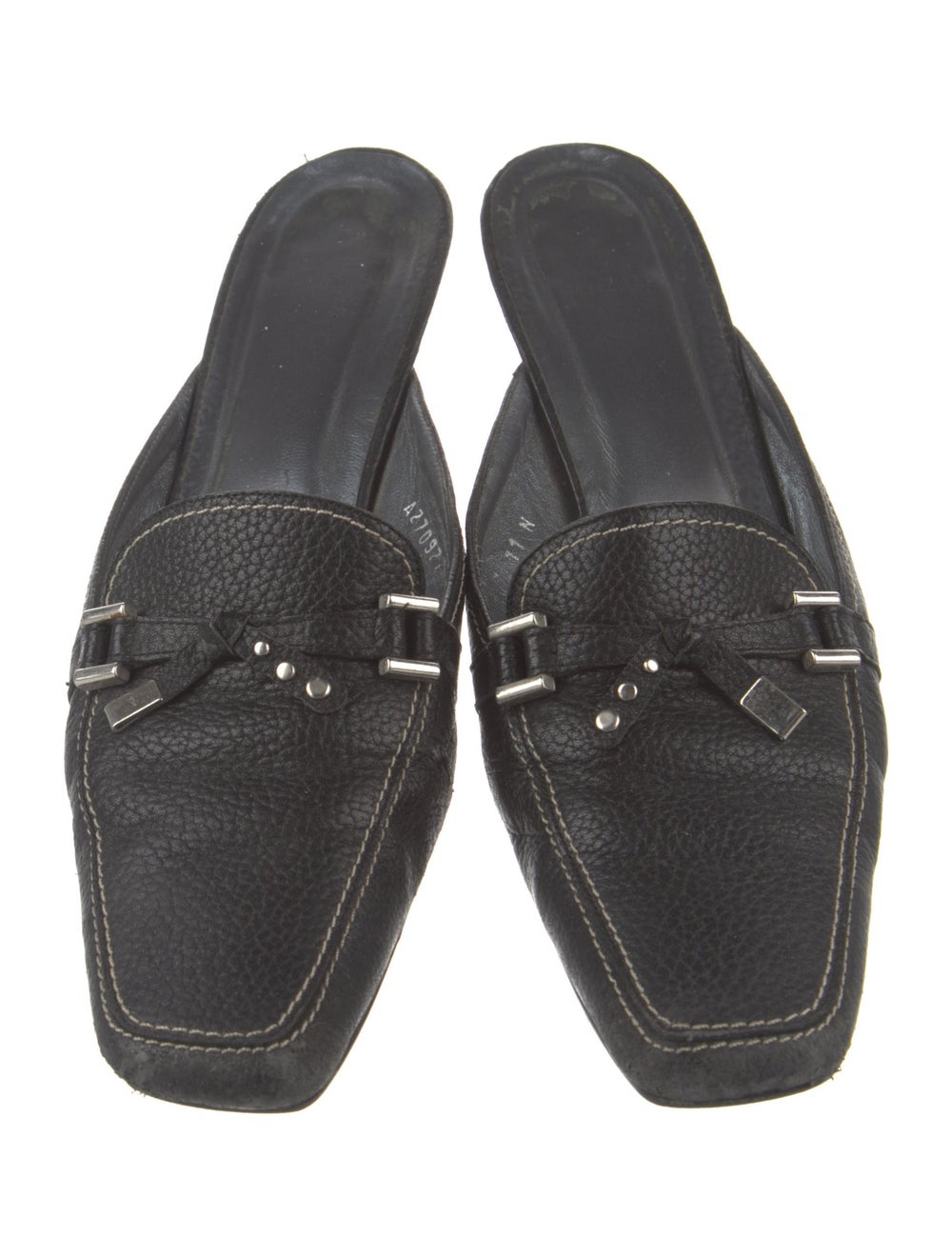 Stuart Weitzman Leather Slides Grey Platform - image 3