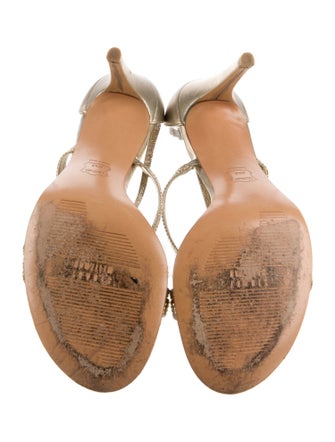 Stuart Weitzman Leather Crystal Embellishments Sandals