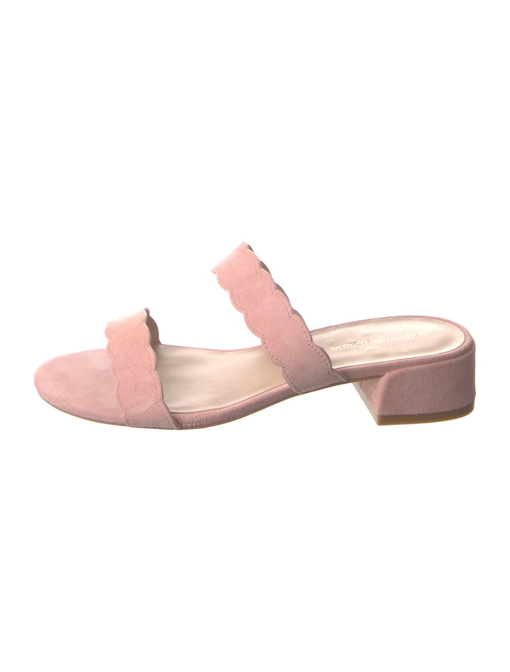 Stuart Weitzman Suede Slides Pink Scalloped Accen… - image 1
