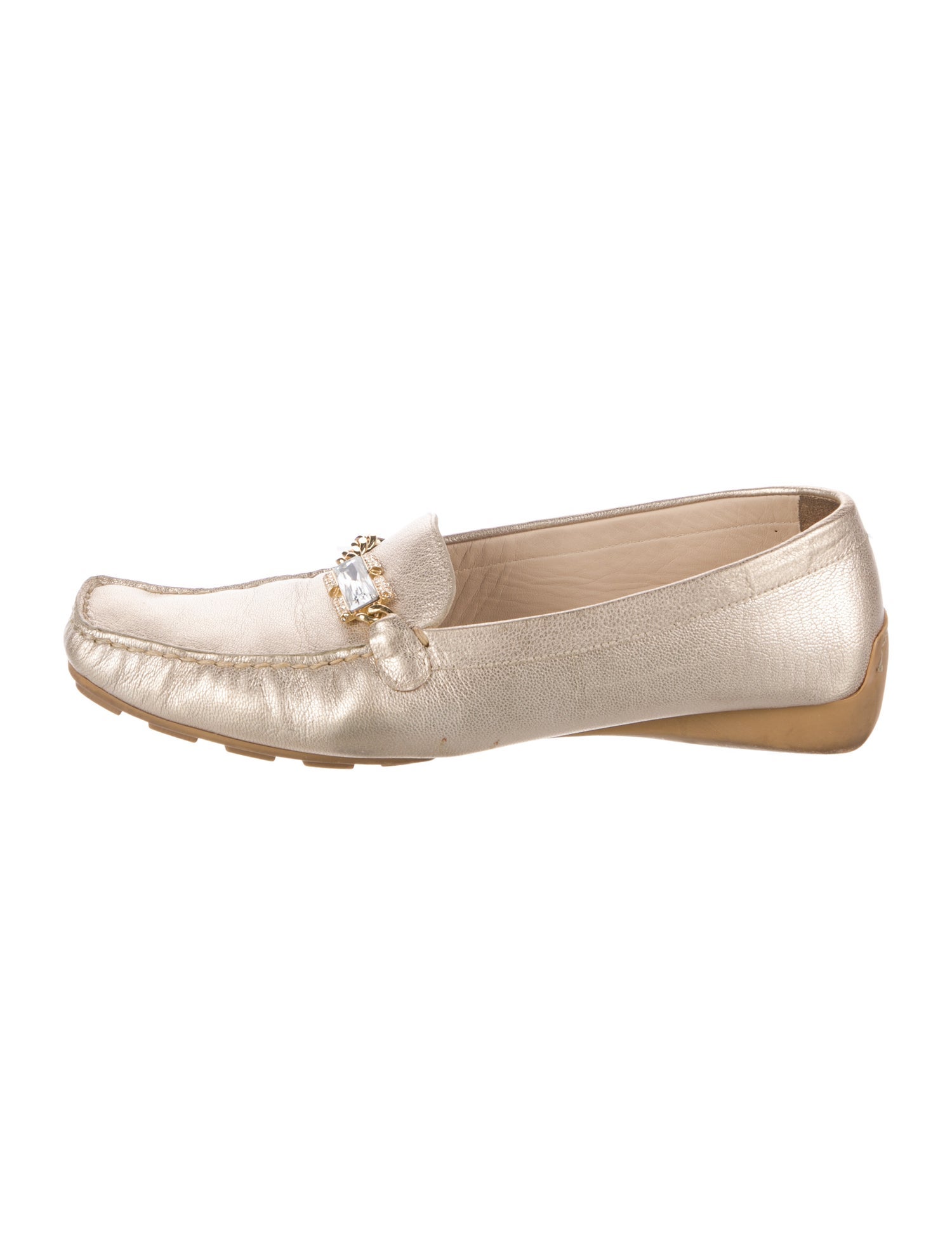 Stuart Weitzman Leather Crystal Embellishments Loafers