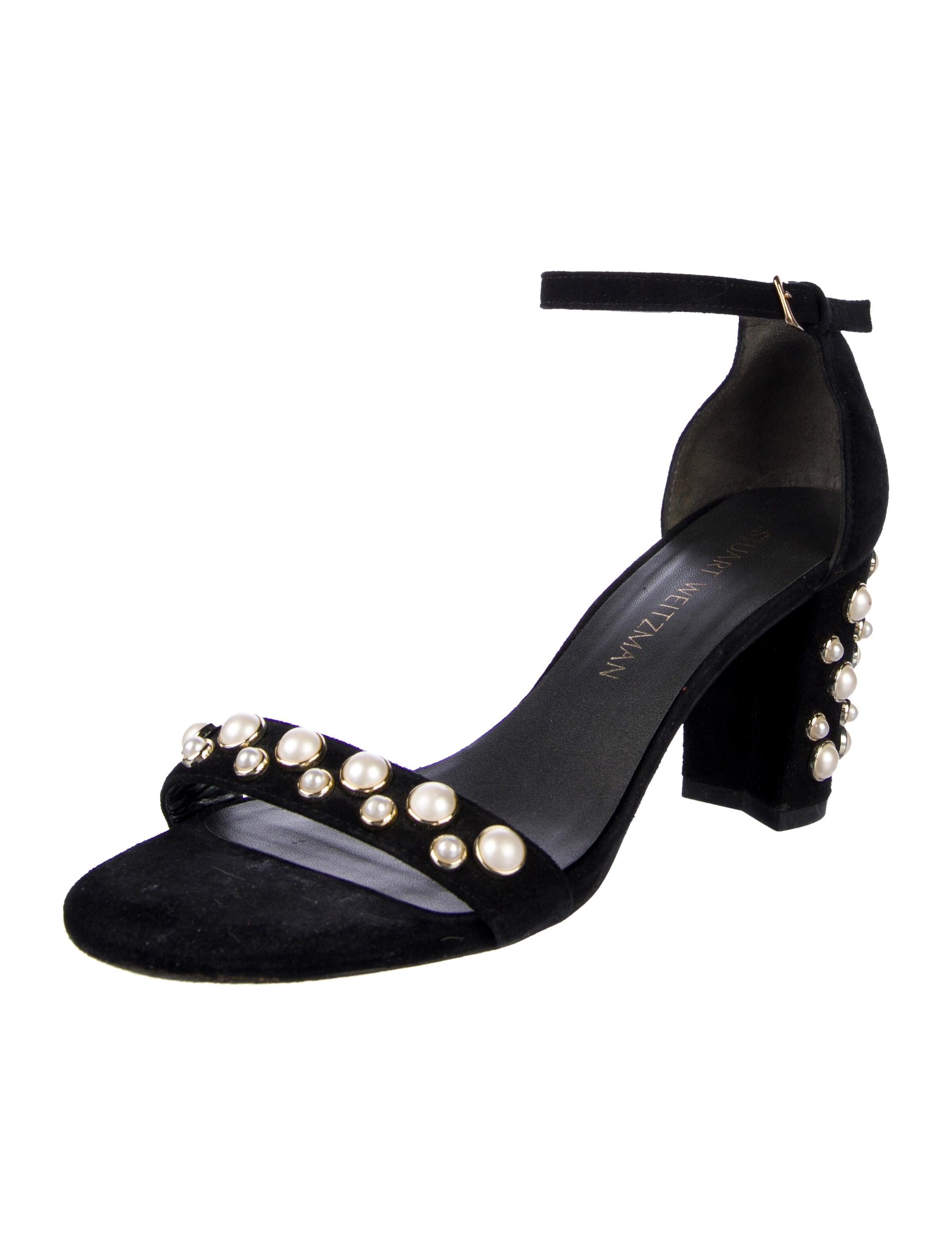 Stuart Weitzman Faux Pearl Accents Suede Sandals