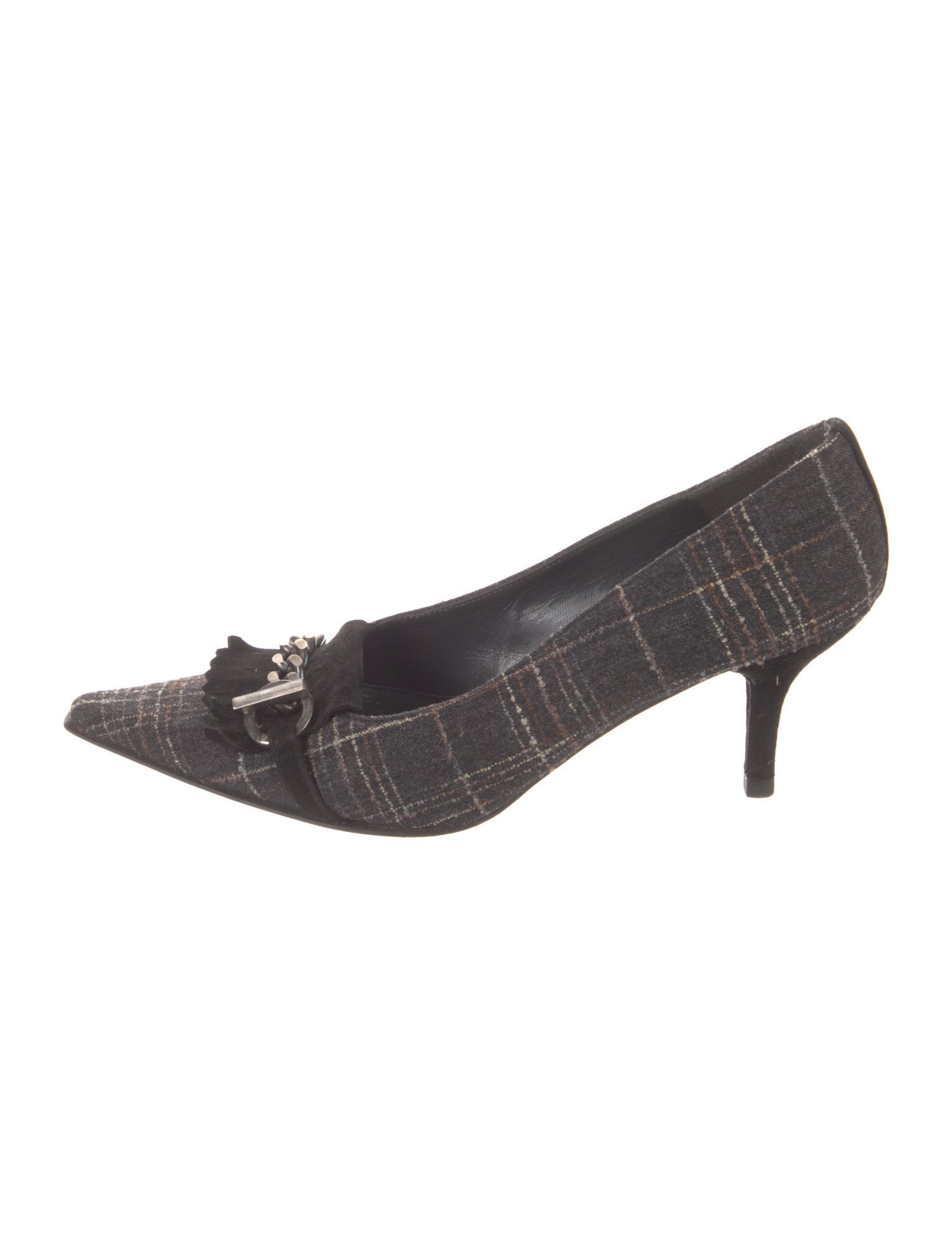 Stuart Weitzman Plaid Print Chain-Link Accents Pumps