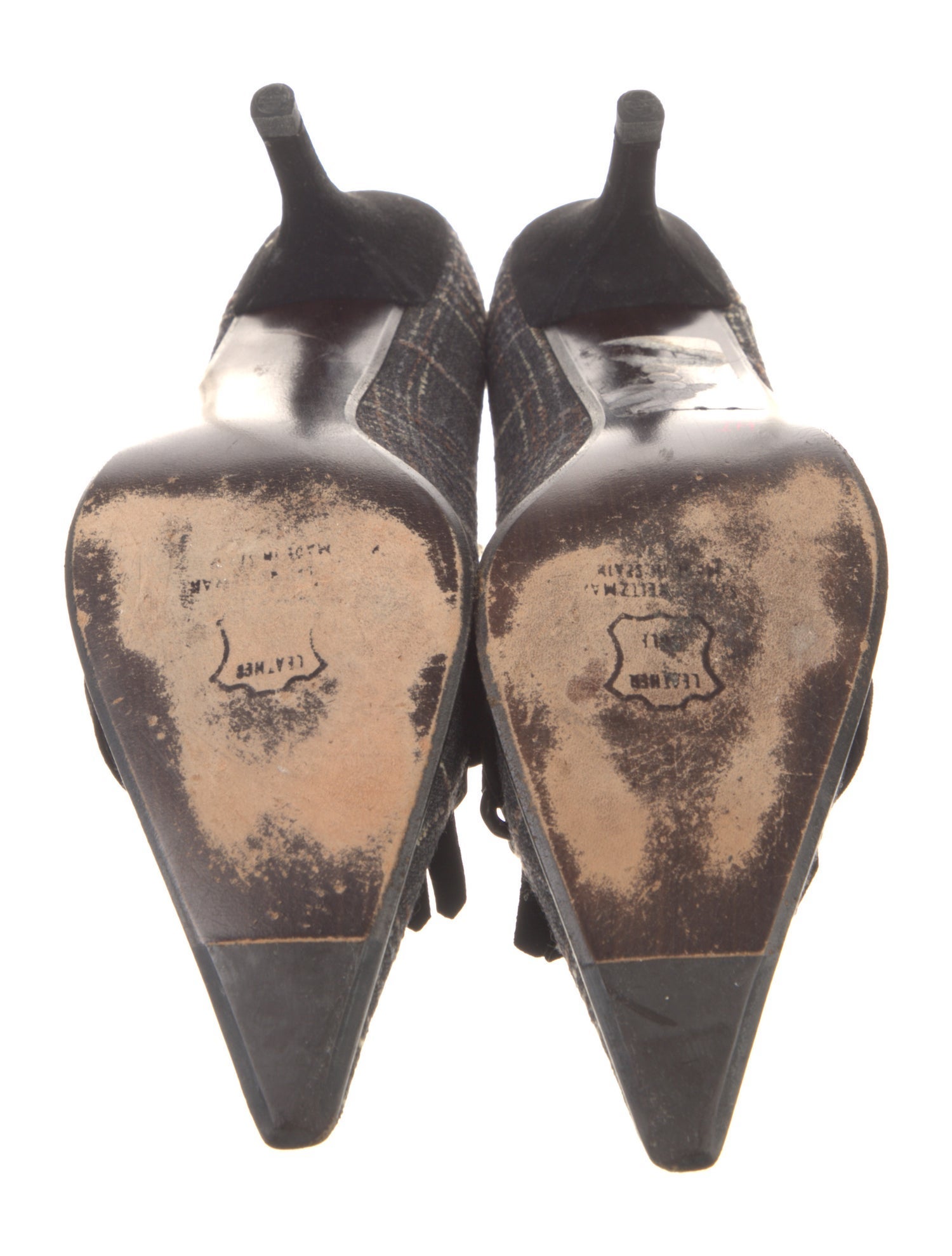 Stuart Weitzman Plaid Print Chain-Link Accents Pumps