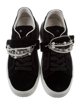 Stuart Weitzman Velvet Crystal Embellishments Sneakers