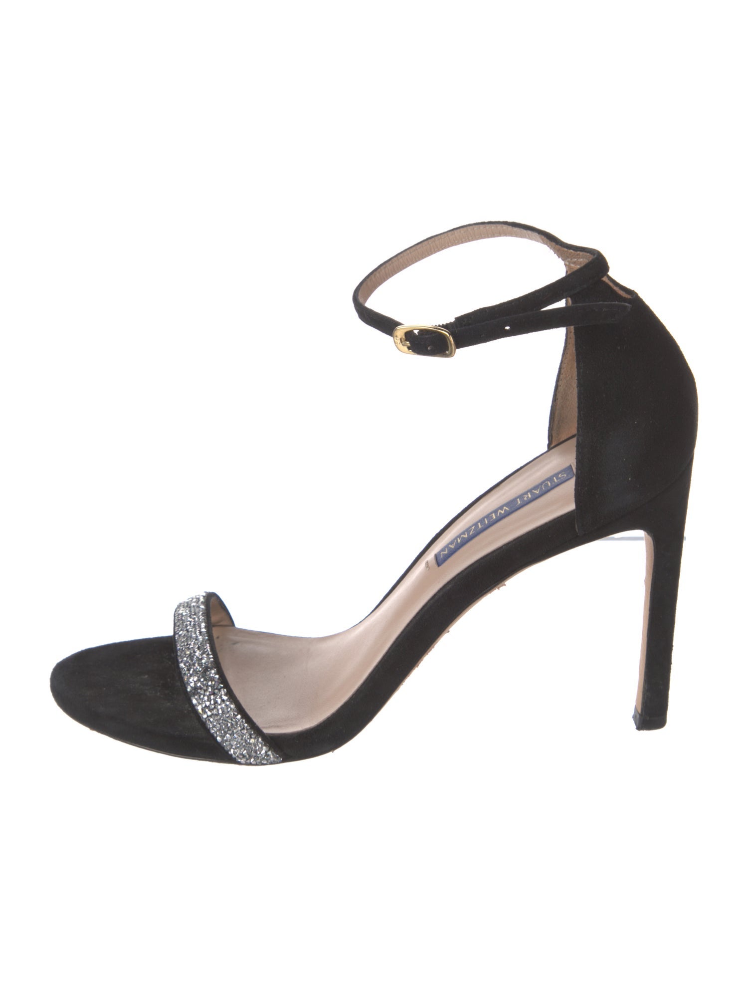 Stuart Weitzman Suede Crystal Embellishments Sandals