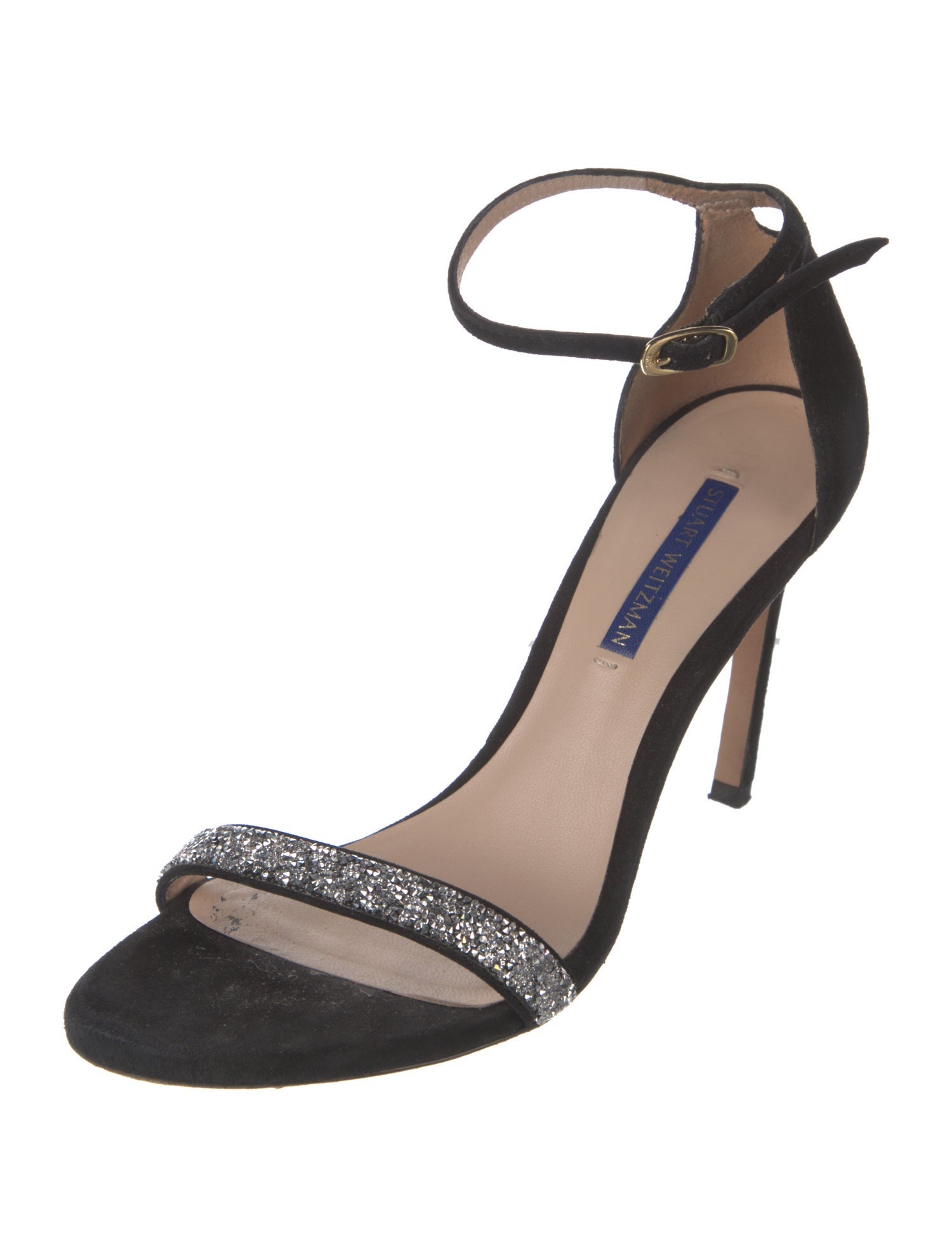 Stuart Weitzman Suede Crystal Embellishments Sandals