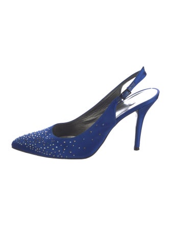 Stuart Weitzman Satin Crystal Embellishments Slingback Pumps