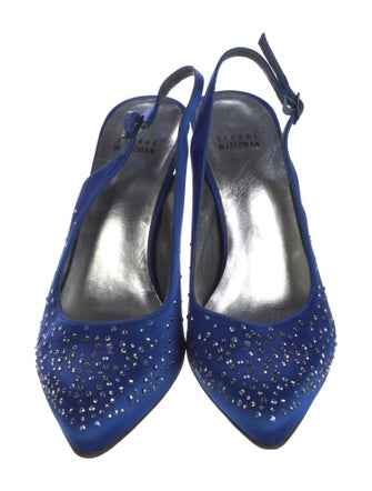 Stuart Weitzman Satin Crystal Embellishments Slingback Pumps