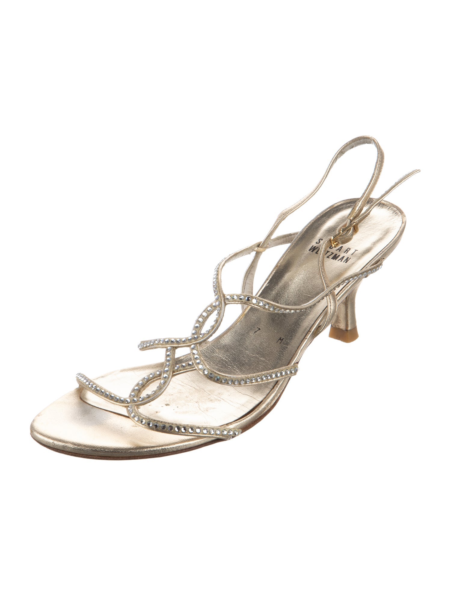 Stuart Weitzman Leather Crystal Embellishments Slingback Sandals