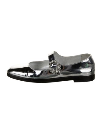 Stuart Weitzman Patent Leather Crystal Embellishments Mary Jane Flats
