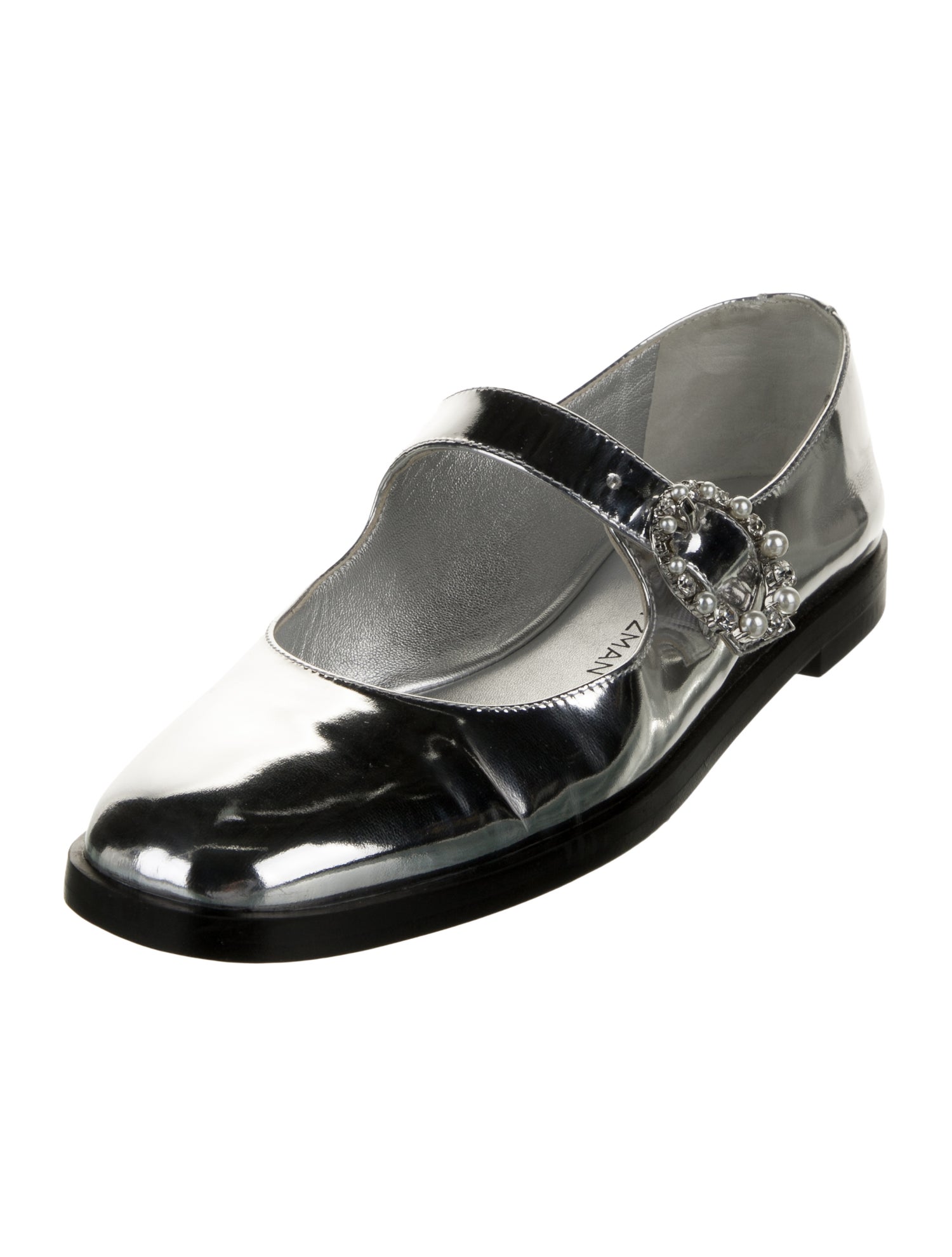 Stuart Weitzman Patent Leather Crystal Embellishments Mary Jane Flats