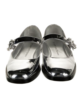 Stuart Weitzman Patent Leather Crystal Embellishments Mary Jane Flats