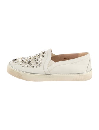 Stuart Weitzman Leather Crystal Embellishments Sneakers