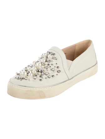 Stuart Weitzman Leather Crystal Embellishments Sneakers