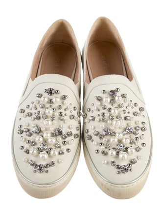 Stuart Weitzman Leather Crystal Embellishments Sneakers