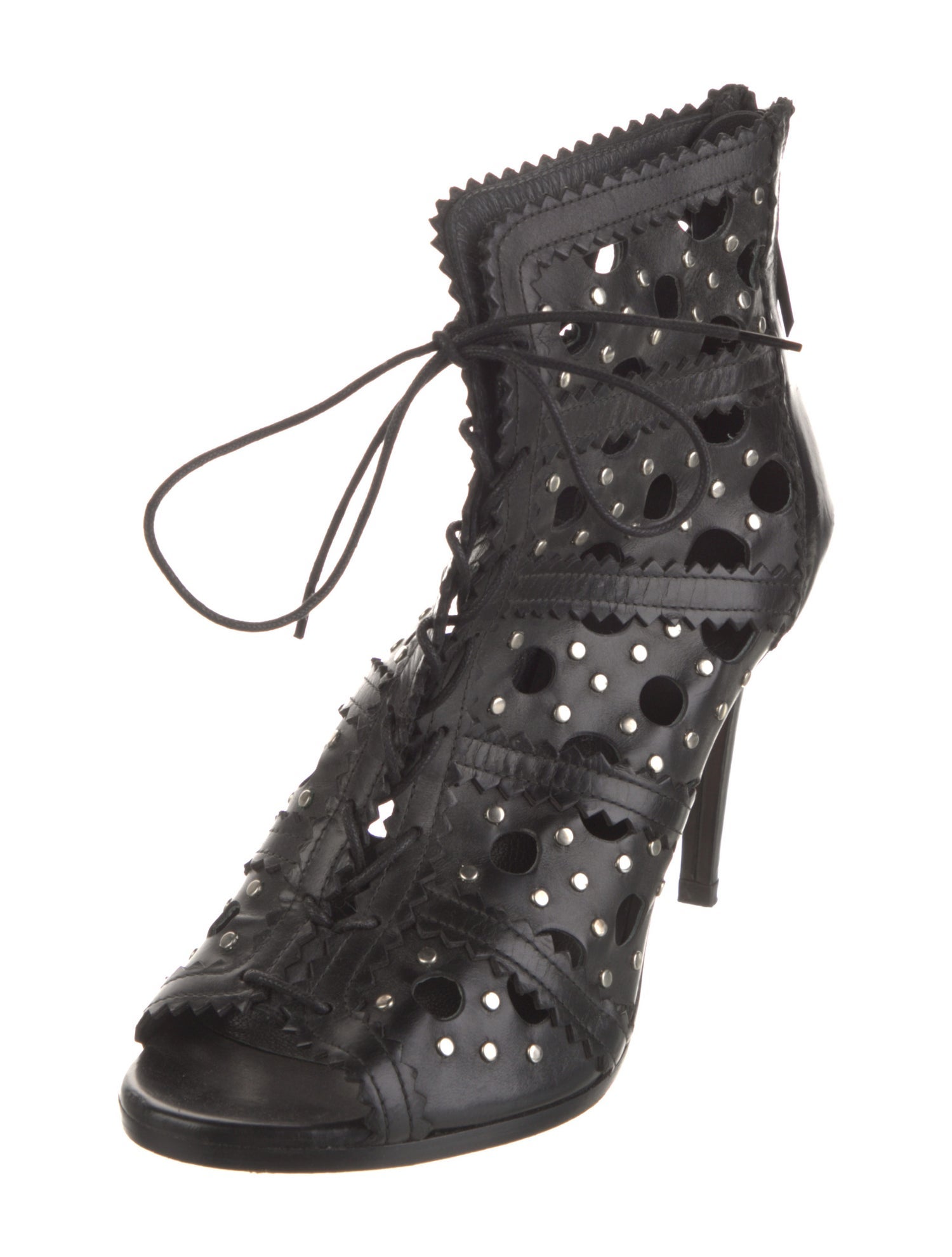 Stuart Weitzman Leather Lasercut Accents Lace-Up Boots