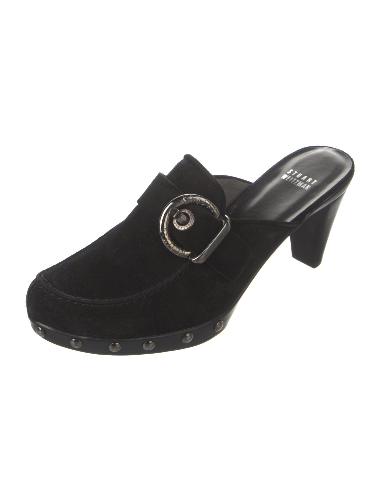 Stuart Weitzman Suede Studded Accents Mules