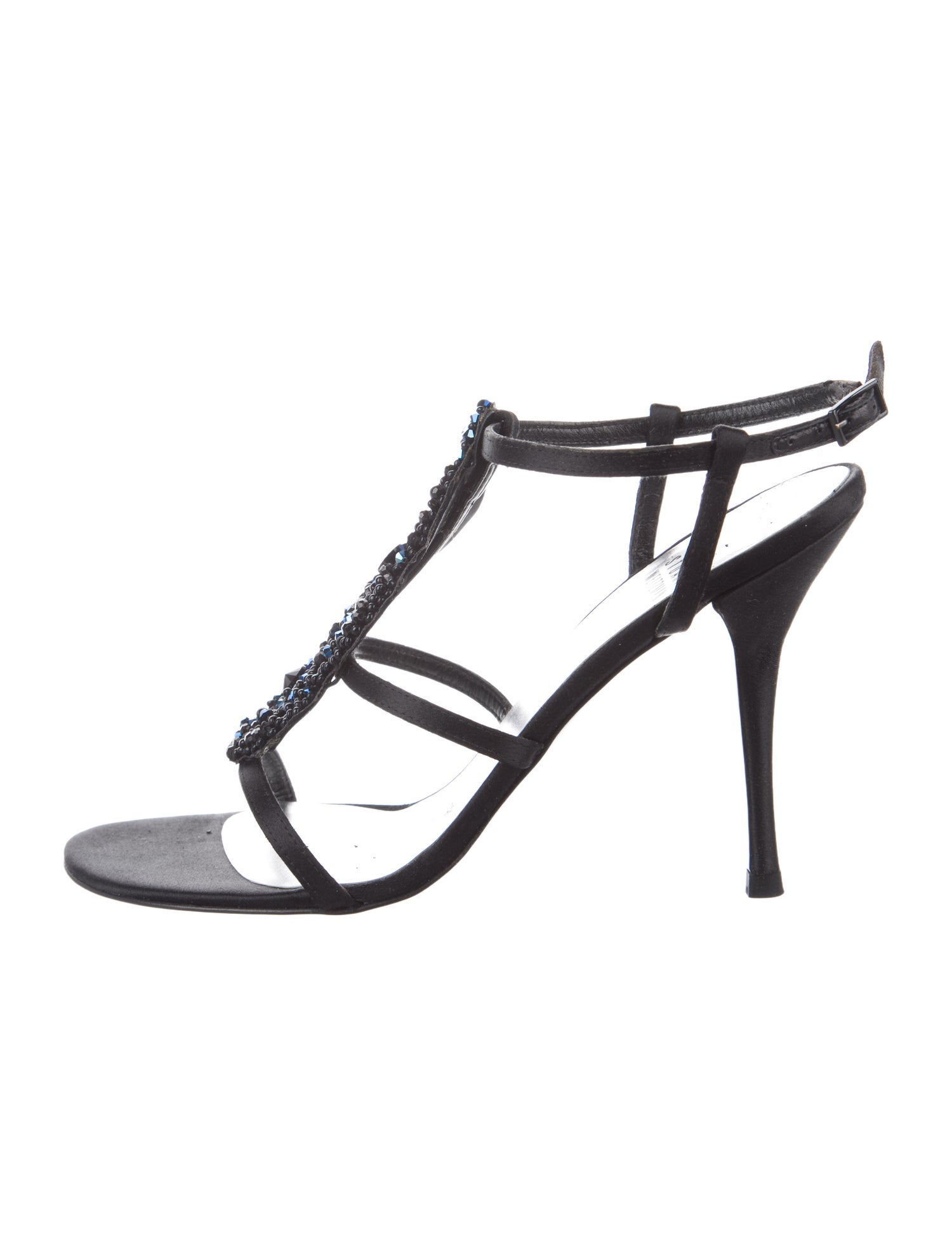 Stuart Weitzman Satin Crystal Embellishments T-Strap Sandals