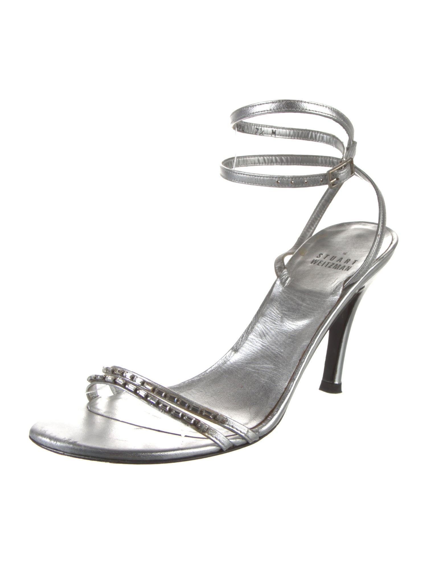 Stuart Weitzman Leather Crystal Embellishments Sandals