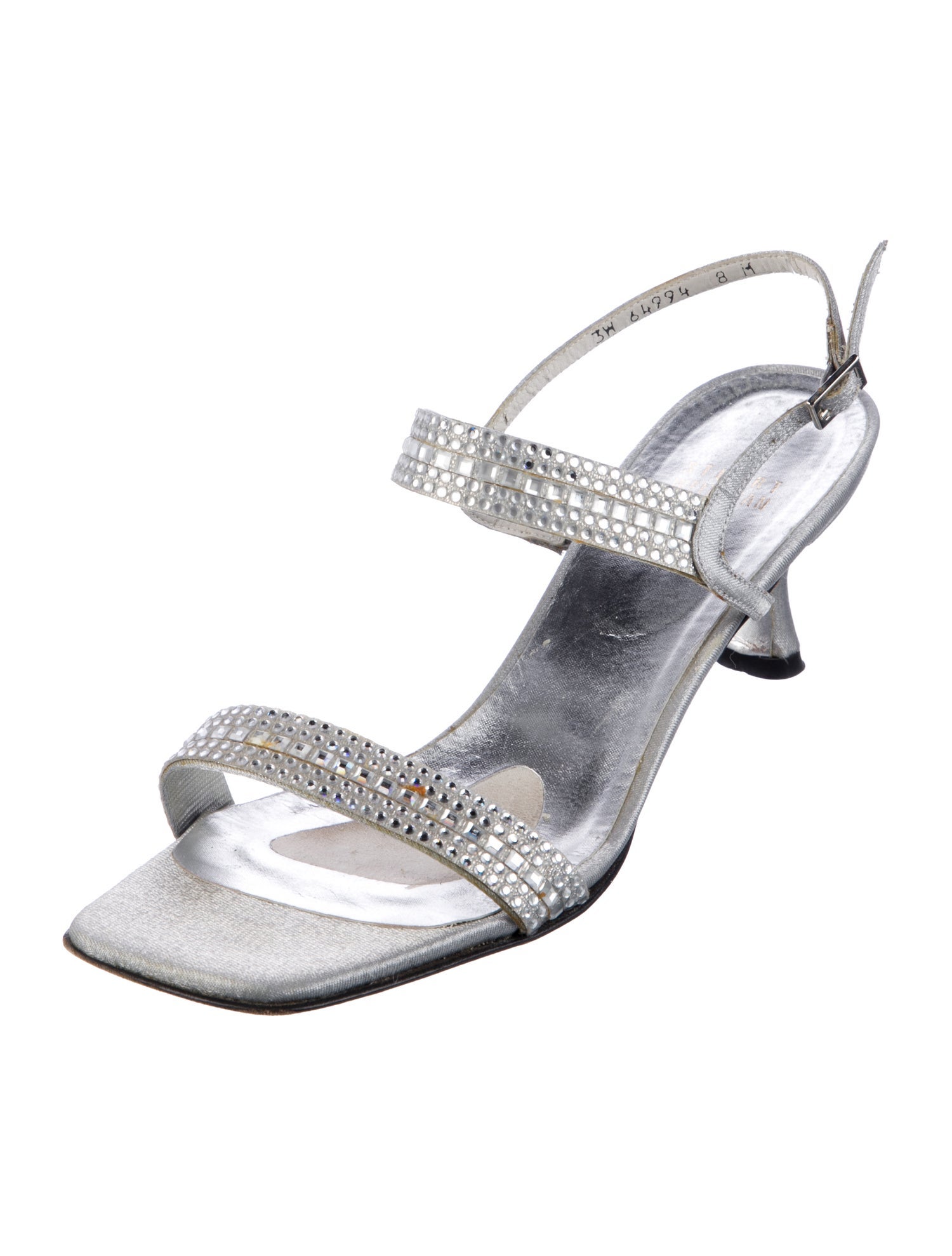 Stuart Weitzman Satin Crystal Embellishments Slingback Sandals