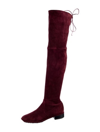 Stuart Weitzman Suede Bow Accents Lace-Up Boots