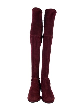 Stuart Weitzman Suede Bow Accents Lace-Up Boots