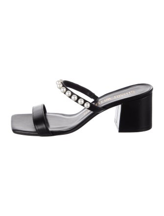 Stuart Weitzman Leather Beaded Accents Slides