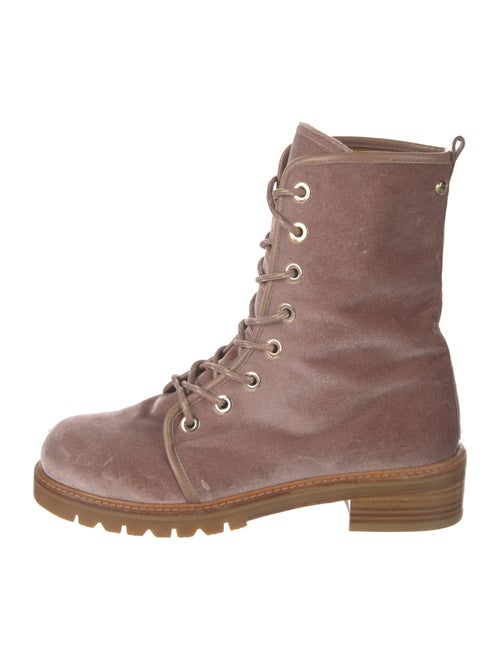 Stuart Weitzman Velvet Leather Trim Embellishment Combat Boots
