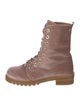 Stuart Weitzman Velvet Leather Trim Embellishment Combat Boots