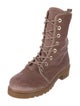 Stuart Weitzman Velvet Leather Trim Embellishment Combat Boots