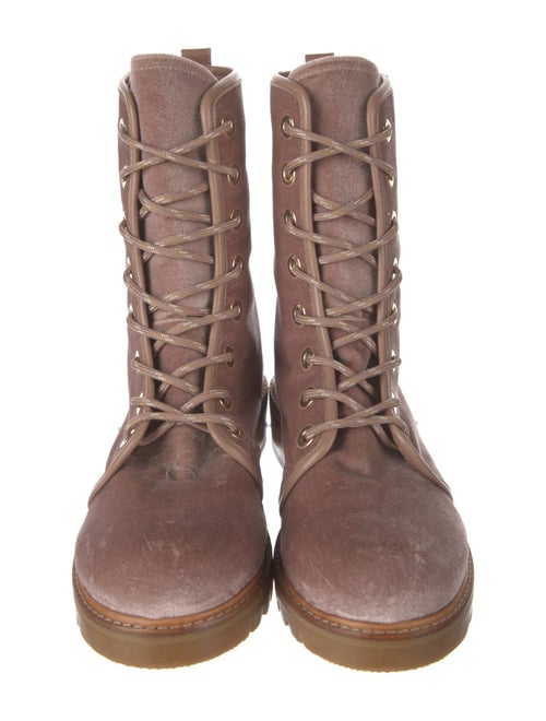 Stuart Weitzman Velvet Leather Trim Embellishment Combat Boots
