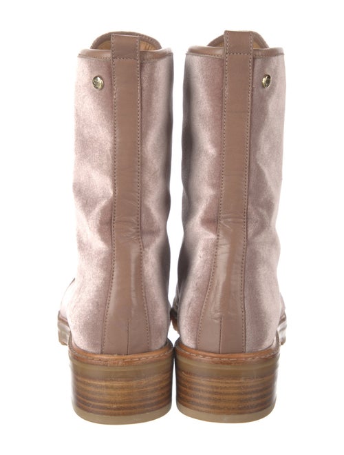 Stuart Weitzman Velvet Leather Trim Embellishment Combat Boots
