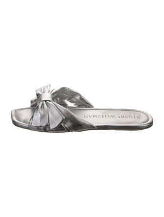 Stuart Weitzman Leather Bow Accents Slides