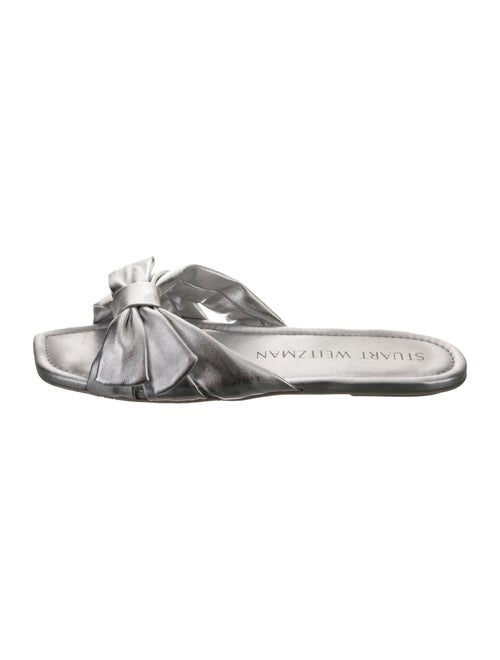 Stuart Weitzman Leather Bow Accents Slides