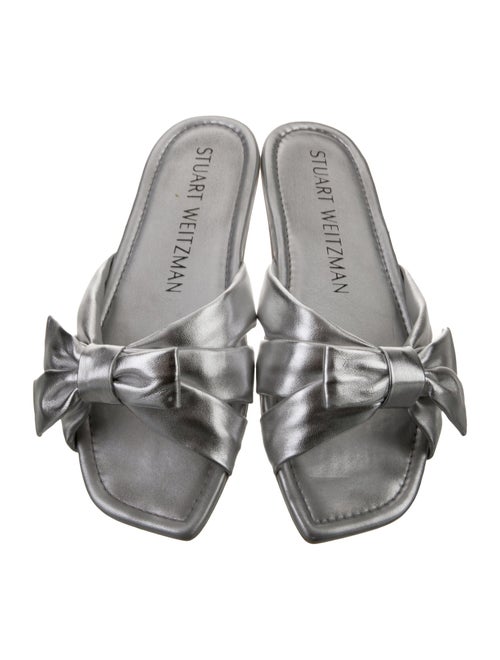 Stuart Weitzman Leather Bow Accents Slides