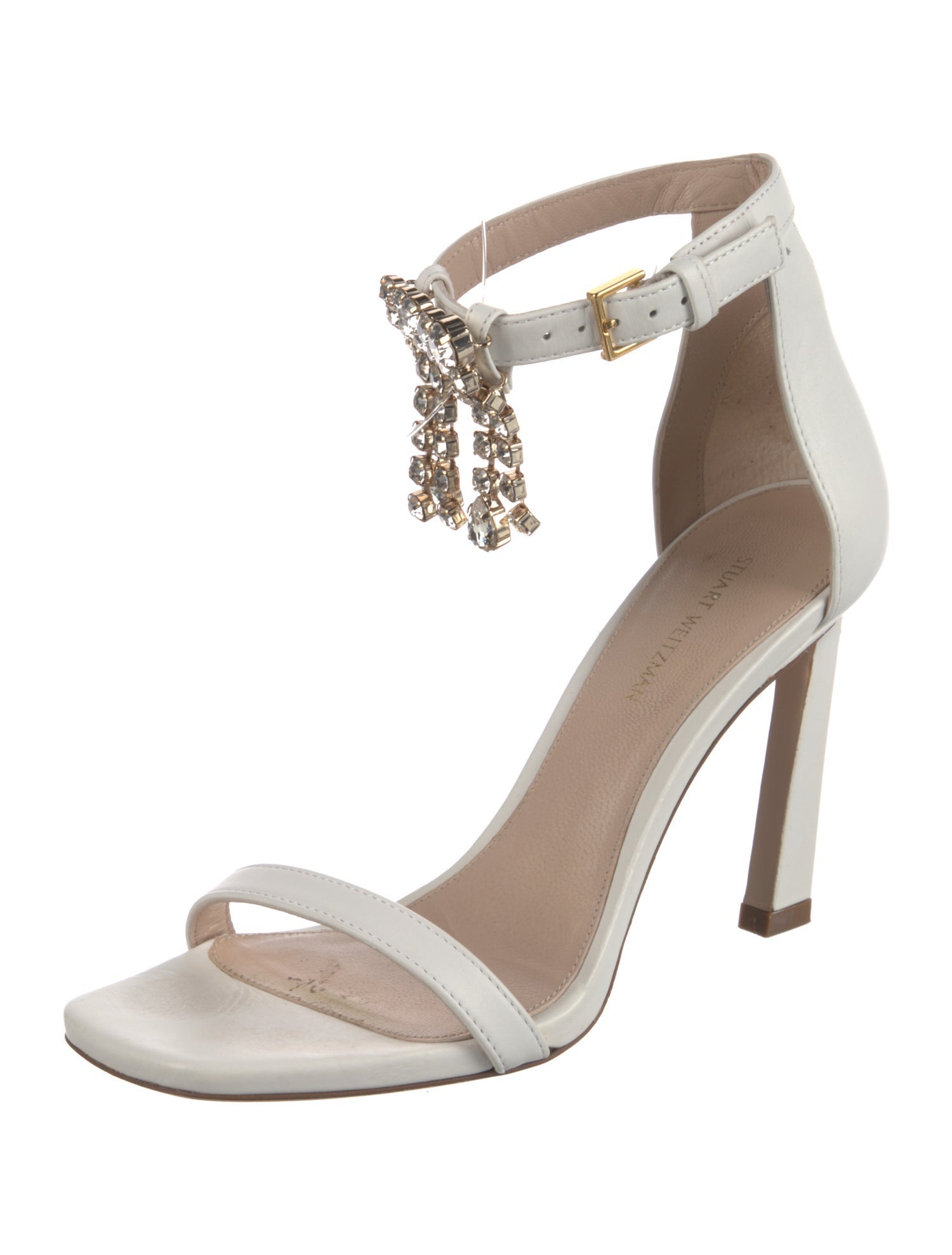 Stuart Weitzman Leather Crystal Embellishments Sandals