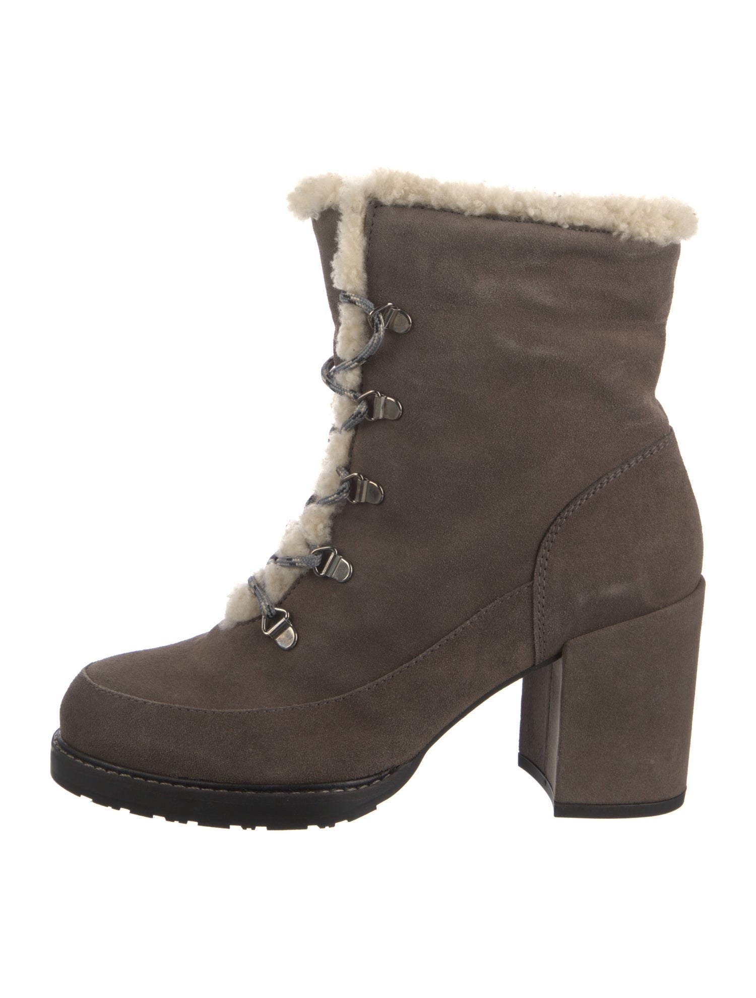 Stuart Weitzman Suede Faux Fur Trim Lace-Up Boots