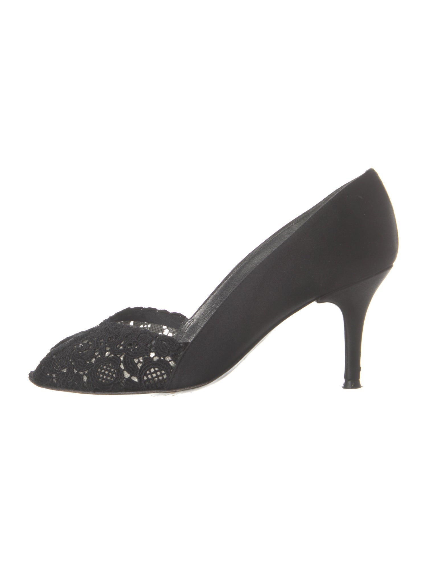 Stuart Weitzman Satin Lace Trim Embellishment Pumps